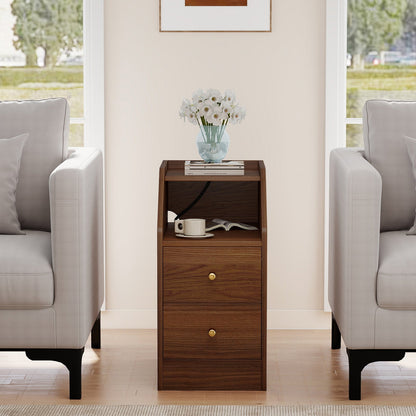 Set of 2 Side End Tables with Charging Station Sofa Couch Tables with Shelf Drawers - Tampa Home & Garden Store