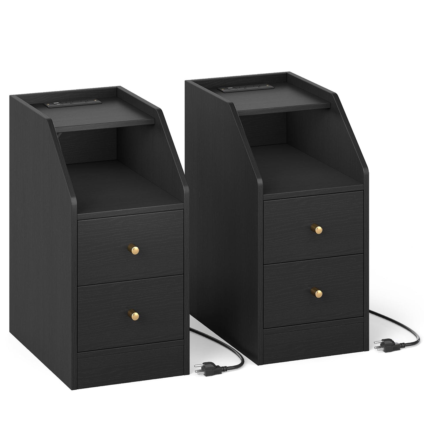 Set of 2 Side End Tables with Charging Station Sofa Couch Tables with Shelf Drawers - Tampa Home & Garden Store