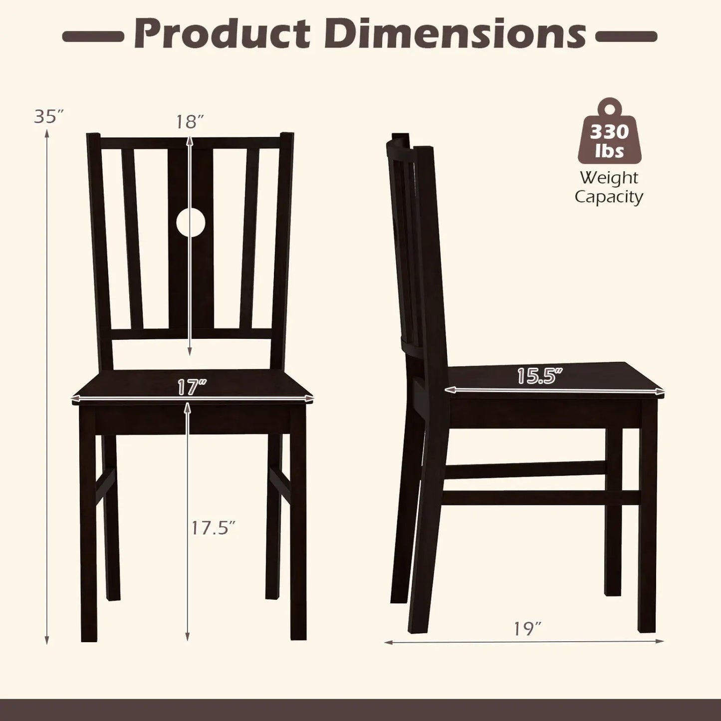 Solid Rubber Wood Dining Chairs Set of 2