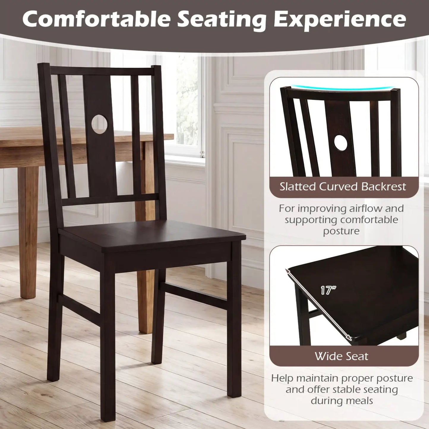 Solid Rubber Wood Dining Chairs Set of 2