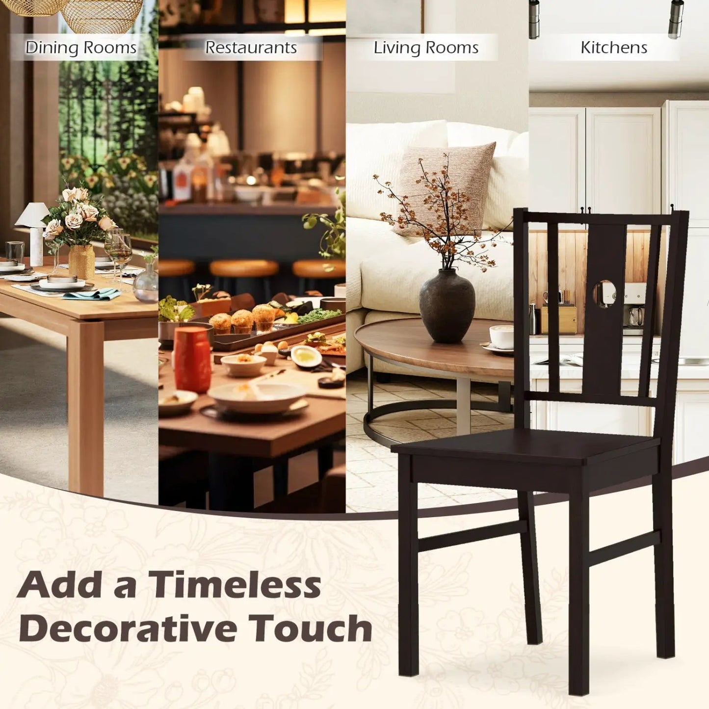 Solid Rubber Wood Dining Chairs Set of 2