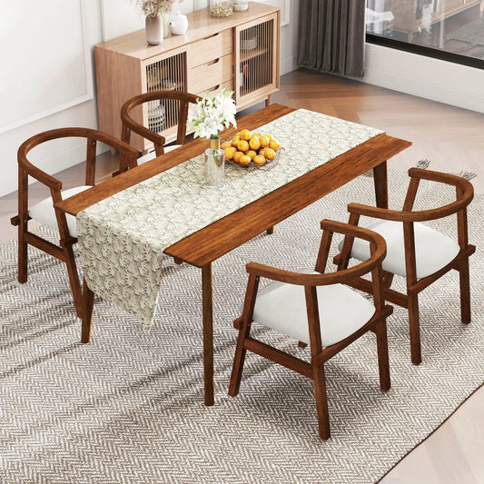 Solid rubber wood dining chairs walnut armrests with cushioned white seats set of 4 on Tampa Home & Garden Store