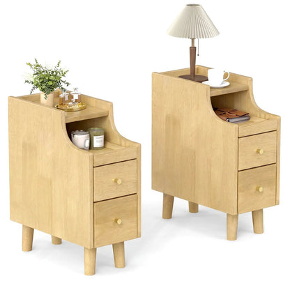 Set of 2 Solid Wood Night Stands with Drawers