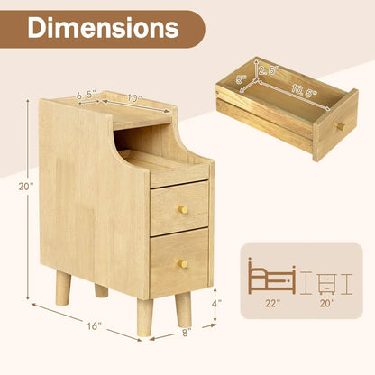 Set of 2 Solid Wood Night Stands with Drawers