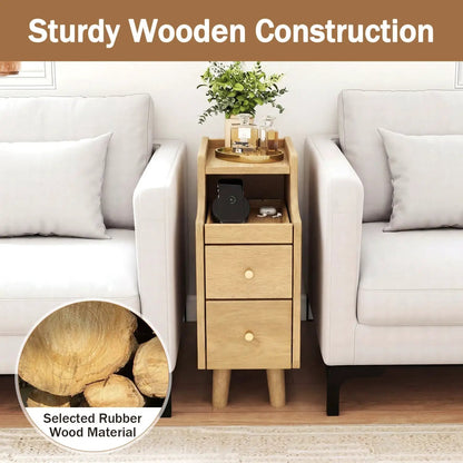 Set of 2 Solid Wood Night Stands with Drawers