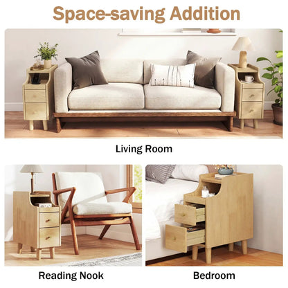Set of 2 Solid Wood Night Stands with Drawers
