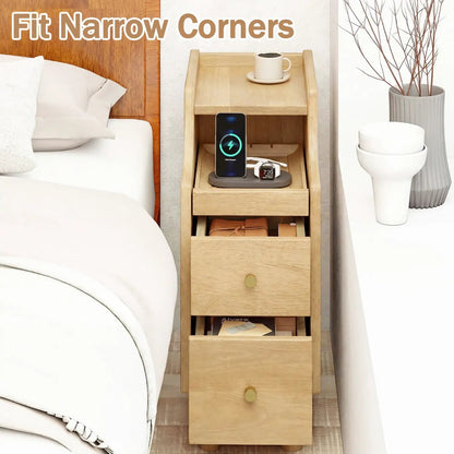 Set of 2 Solid Wood Night Stands with Drawers