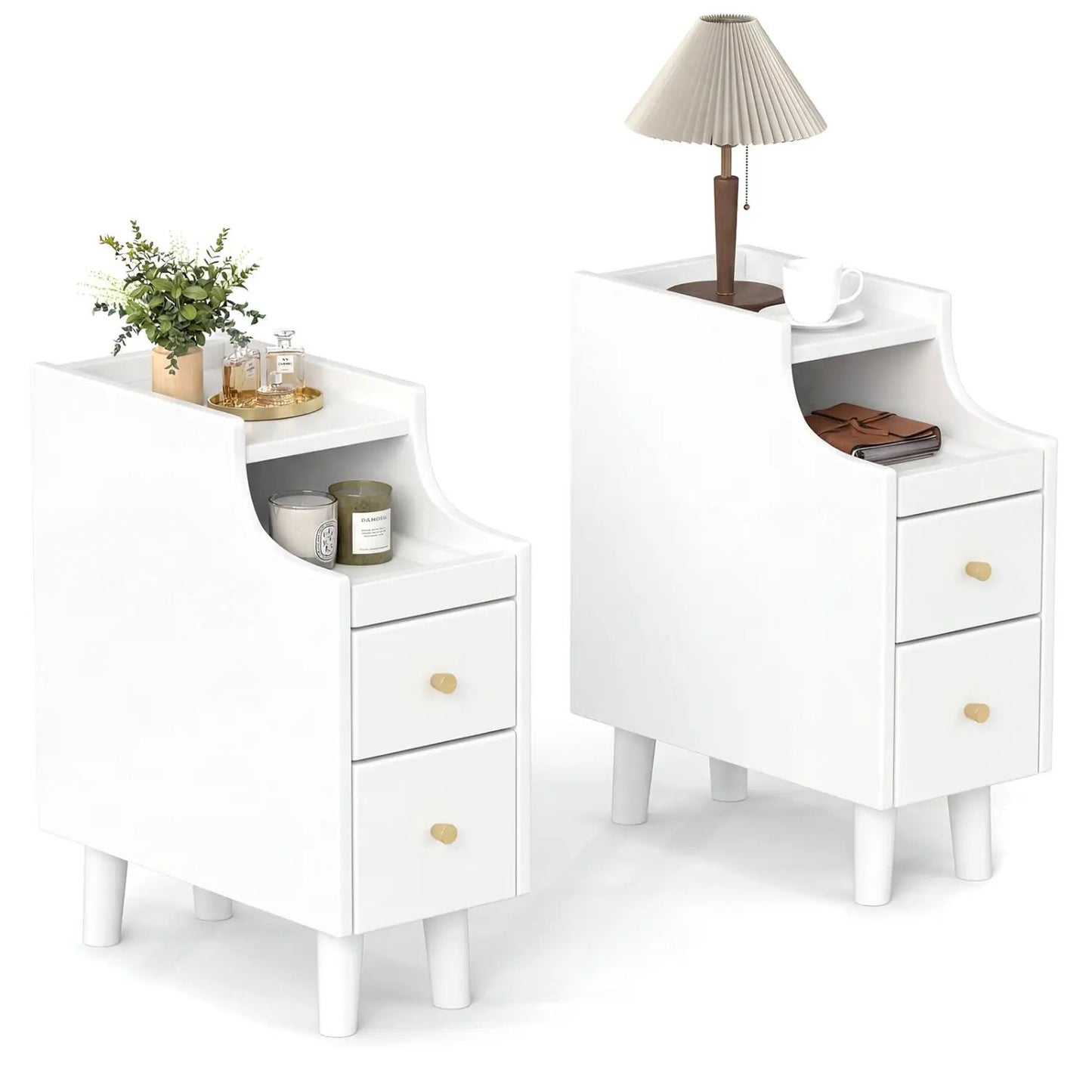 Set of 2 Solid Wood Night Stands with Drawers