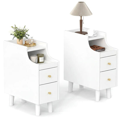 Set of 2 Solid Wood Night Stands with Drawers
