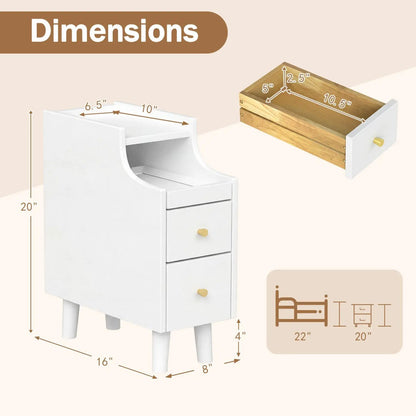 Set of 2 Solid Wood Night Stands with Drawers
