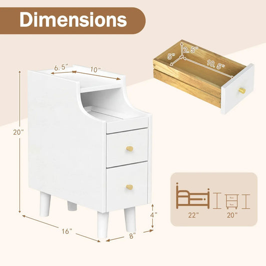 Set of 2 Solid Wood Night Stands with Drawers