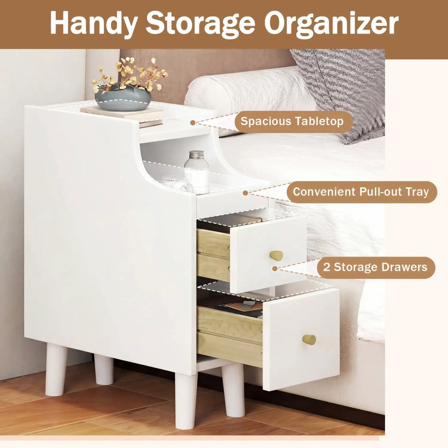 Set of 2 Solid Wood Night Stands with Drawers