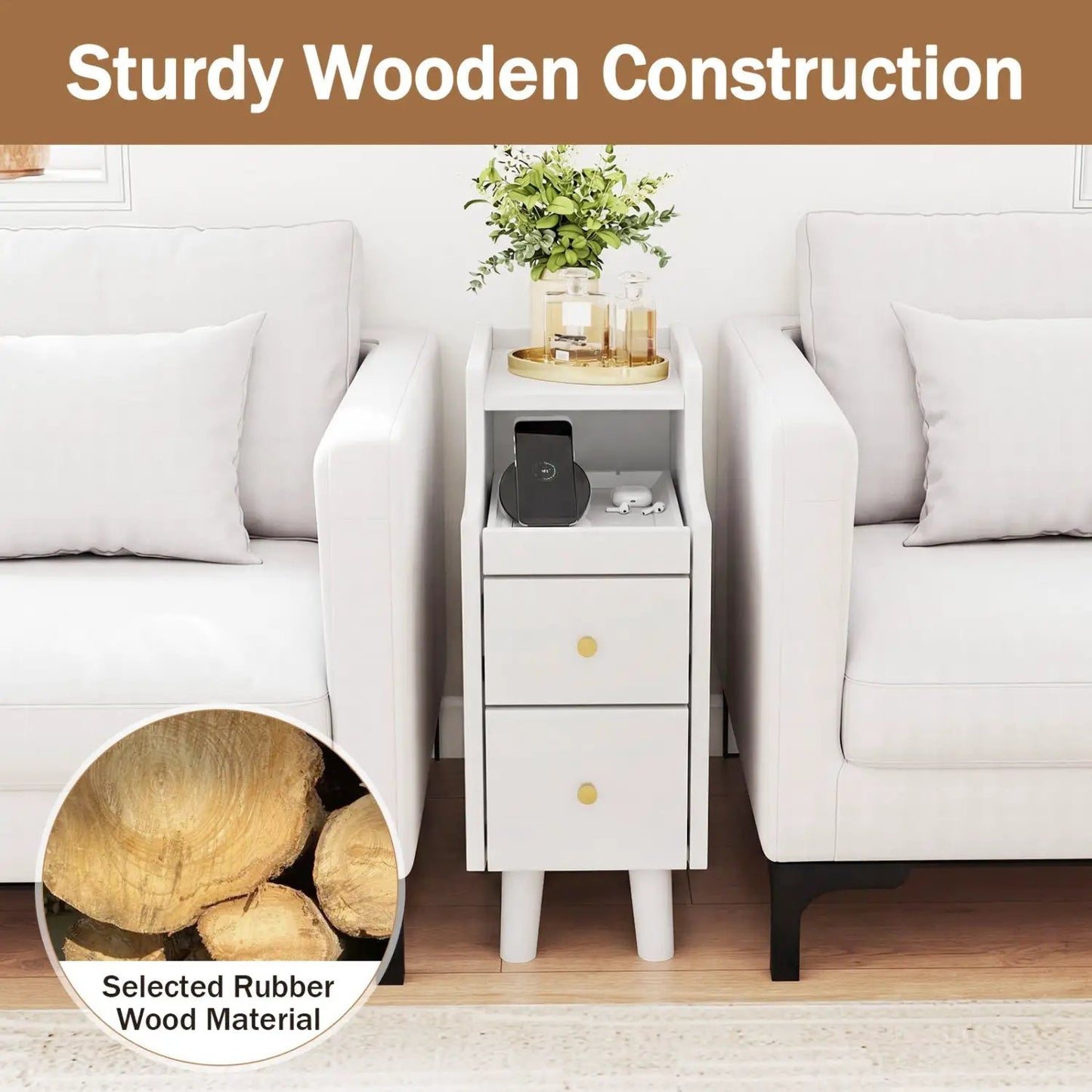 Set of 2 Solid Wood Night Stands with Drawers