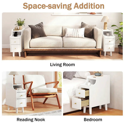 Set of 2 Solid Wood Night Stands with Drawers