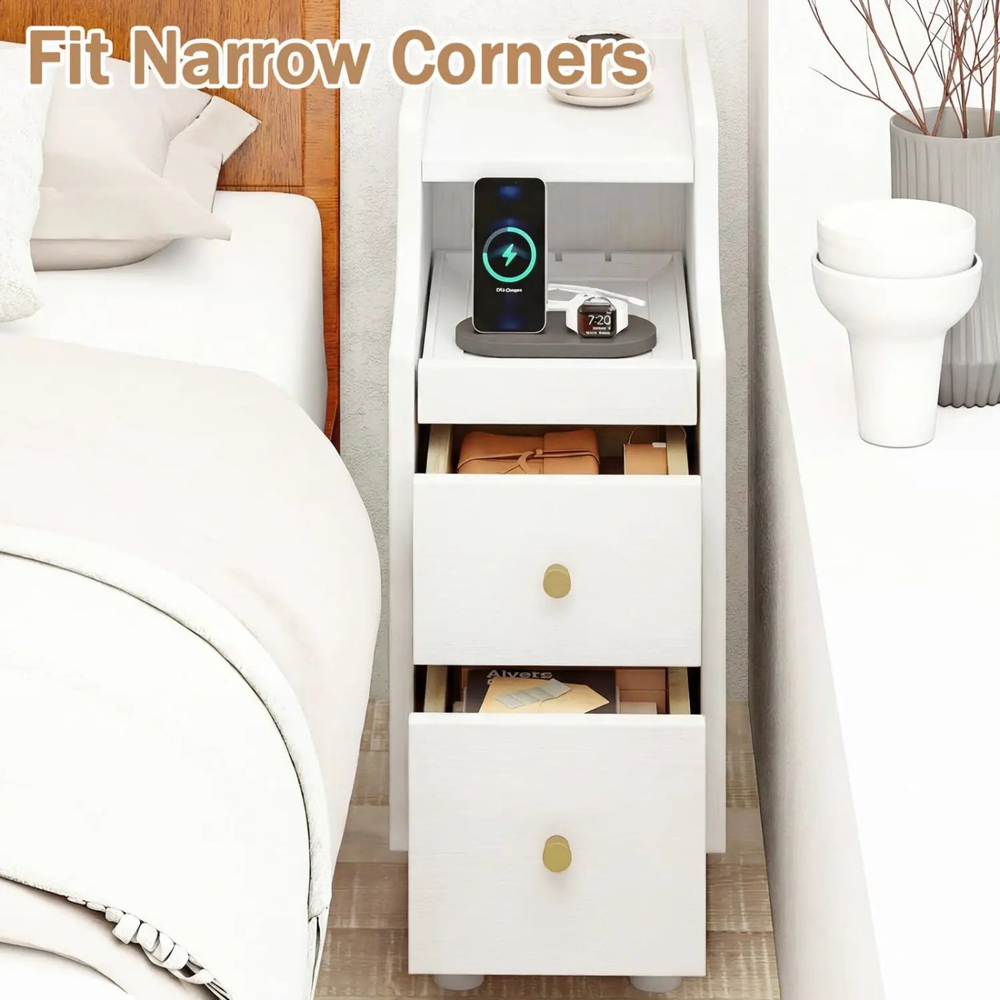 Set of 2 Solid Wood Night Stands with Drawers