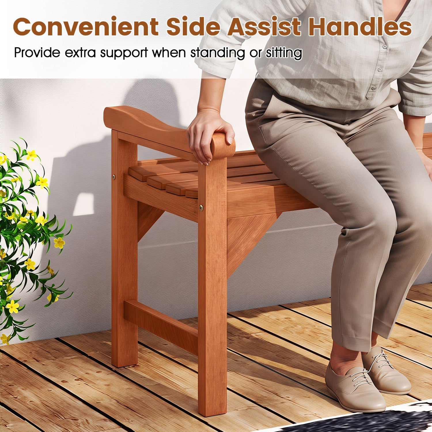 Solid wood backless outdoor garden bench set with support handles, DirectDeals on Tampa Home & Garden Store