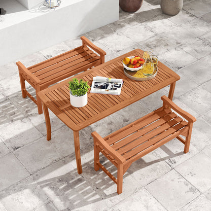 Solid wood backless garden bench set for two with a slatted table, outdoor brown furniture on Tampa Home & Garden Store