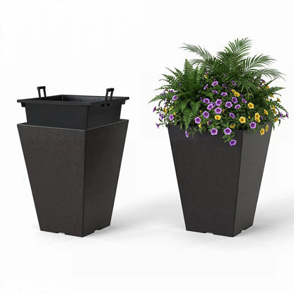 Square Taper Planter Set With Self-Watering
