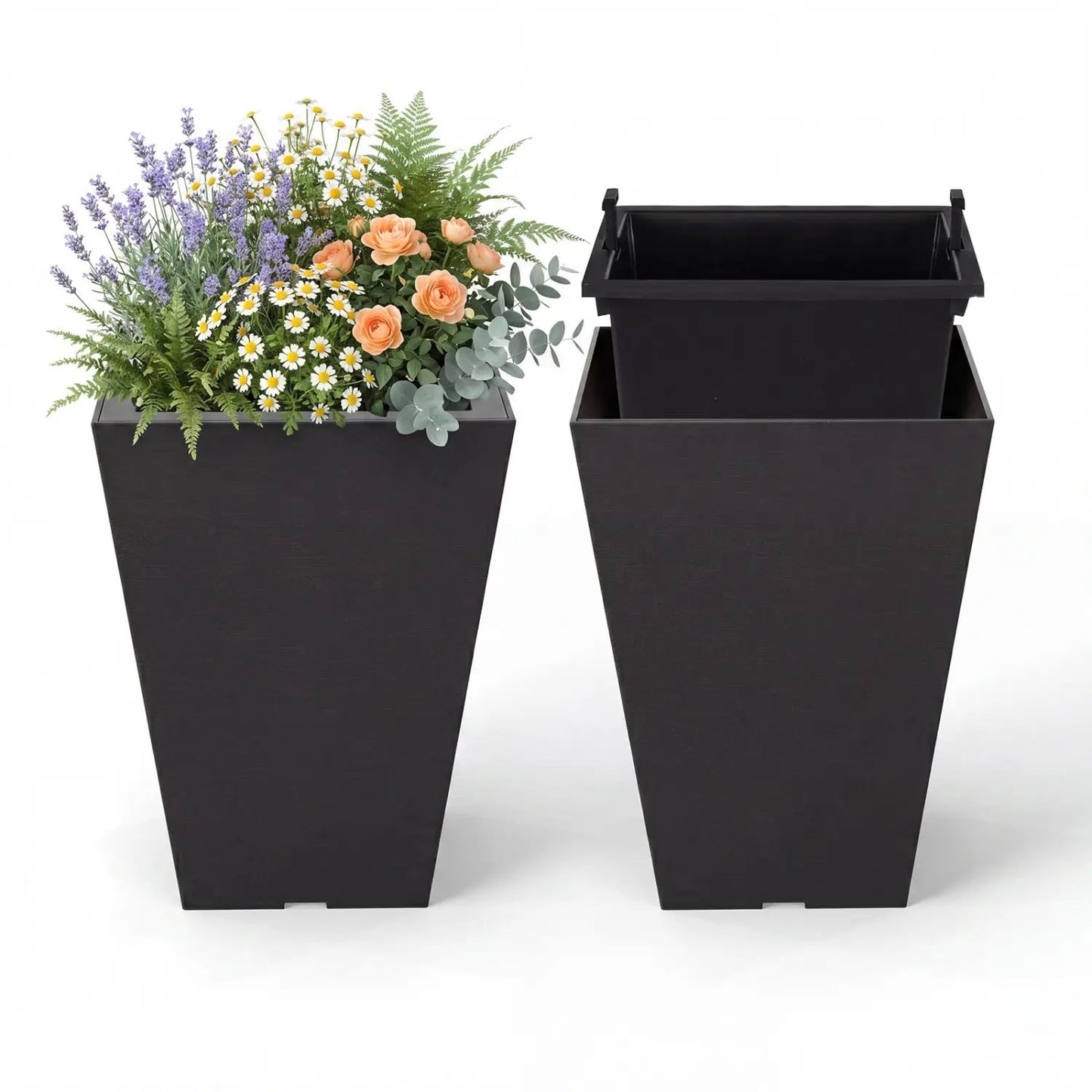 Square Taper Planter Set With Self-Watering