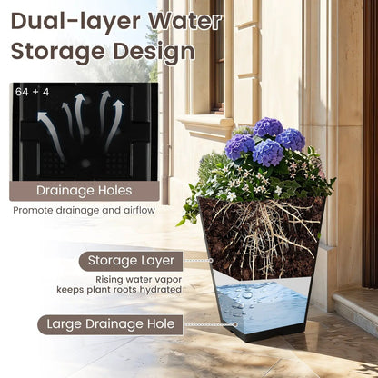 Square Taper Planter Set With Self-Watering
