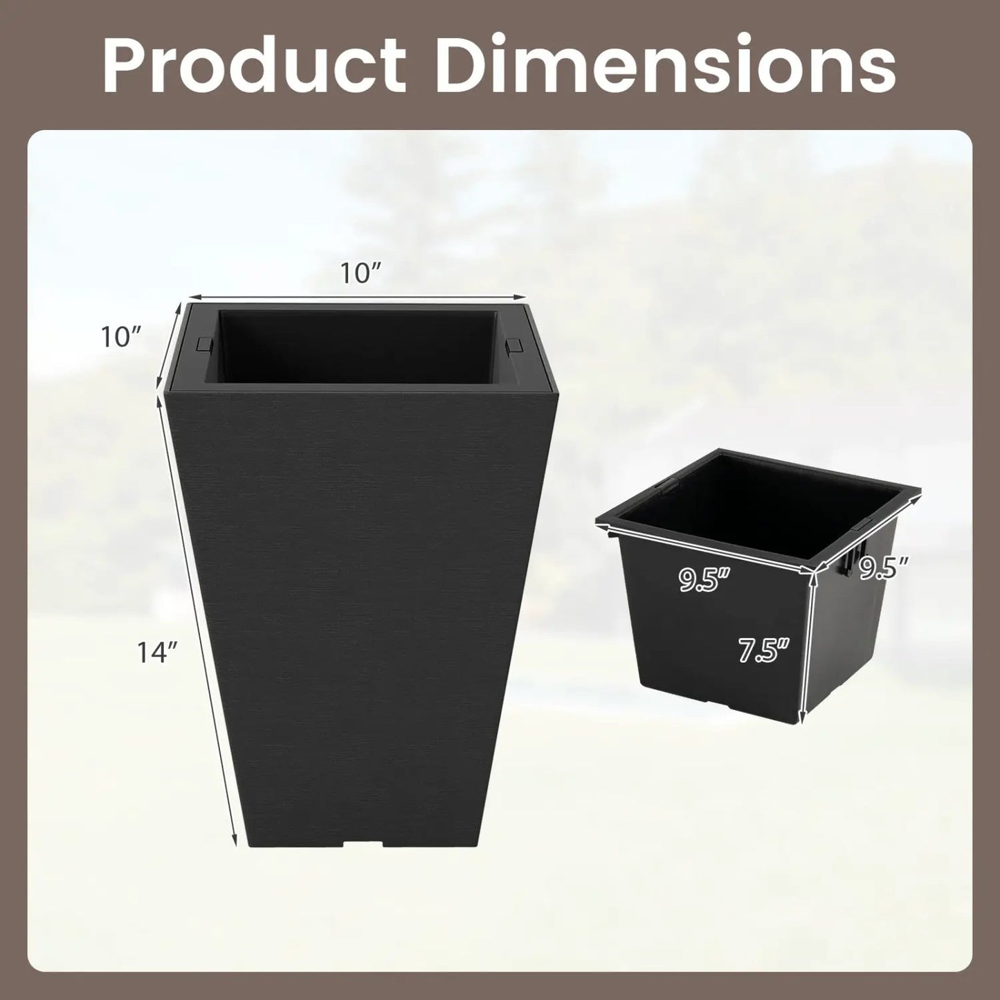 Square Taper Planter Set With Self-Watering