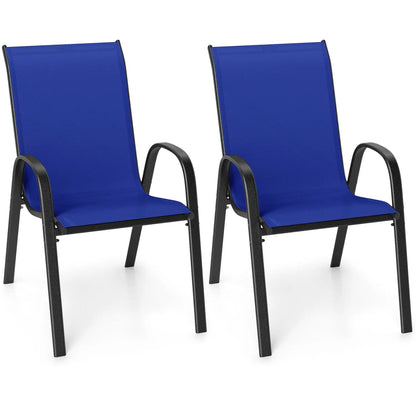 Set of 2 Stackable Patio Chairs With Armrest