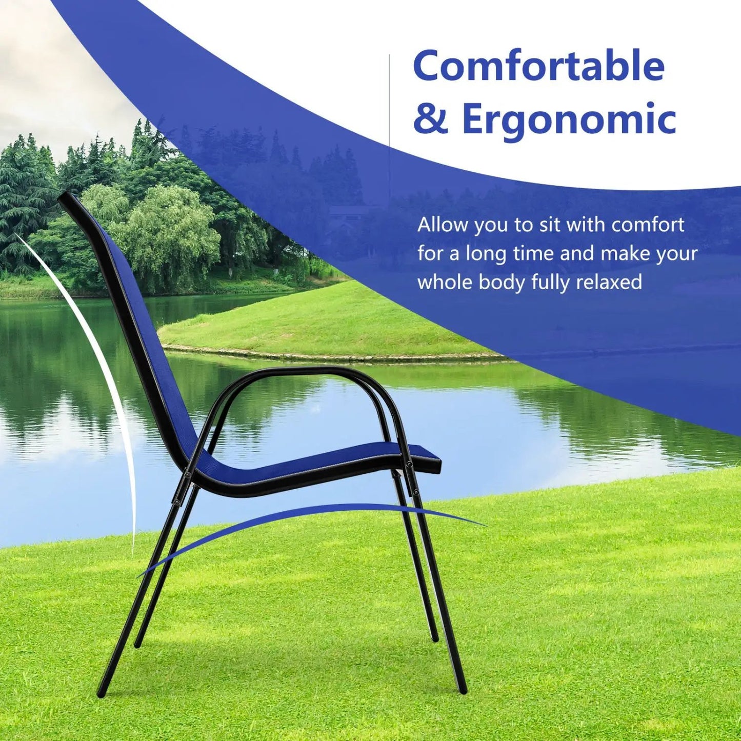 Set of 2 Stackable Patio Chairs With Armrest