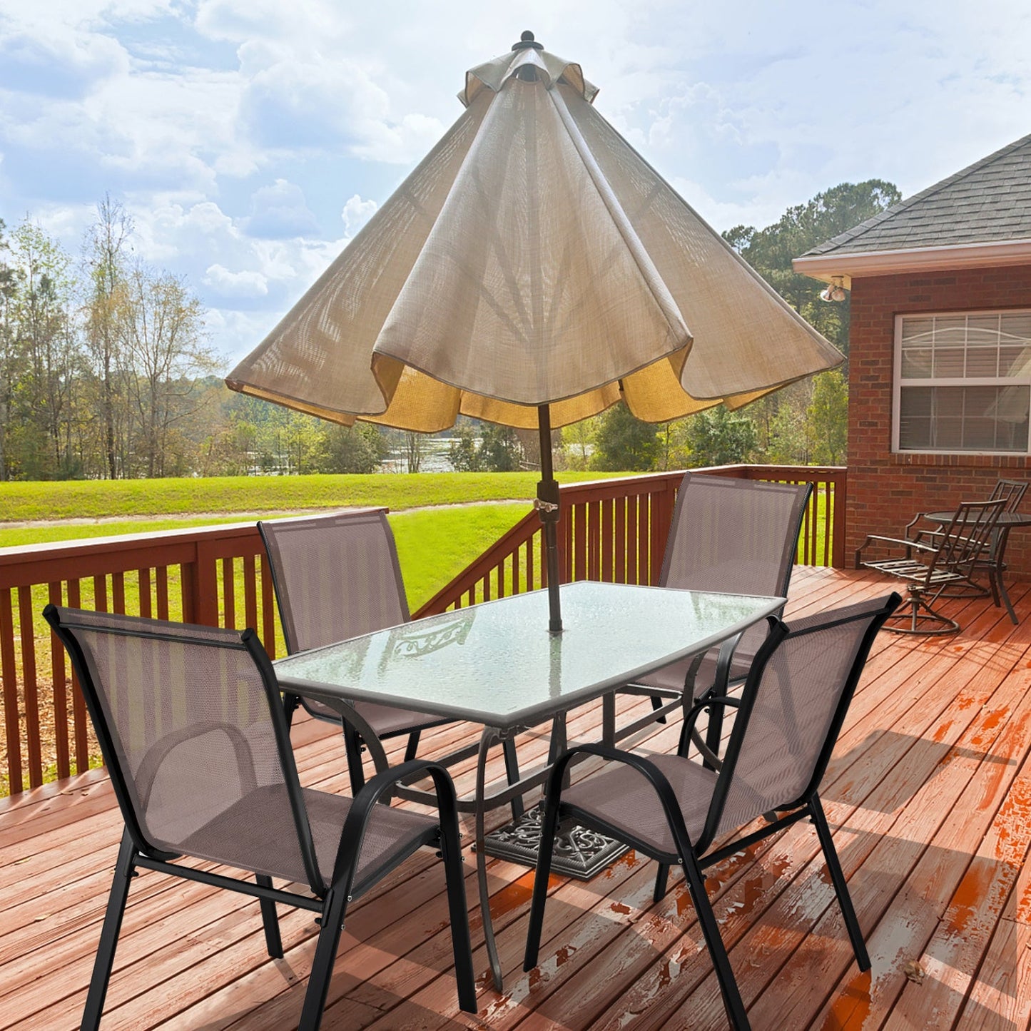 Set of 2 Stackable Patio Chairs With Armrest