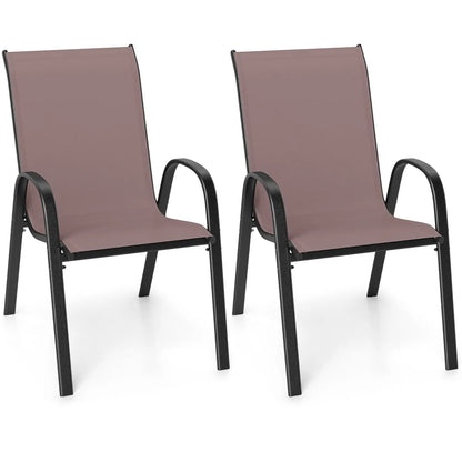 Set of 2 Stackable Patio Chairs With Armrest
