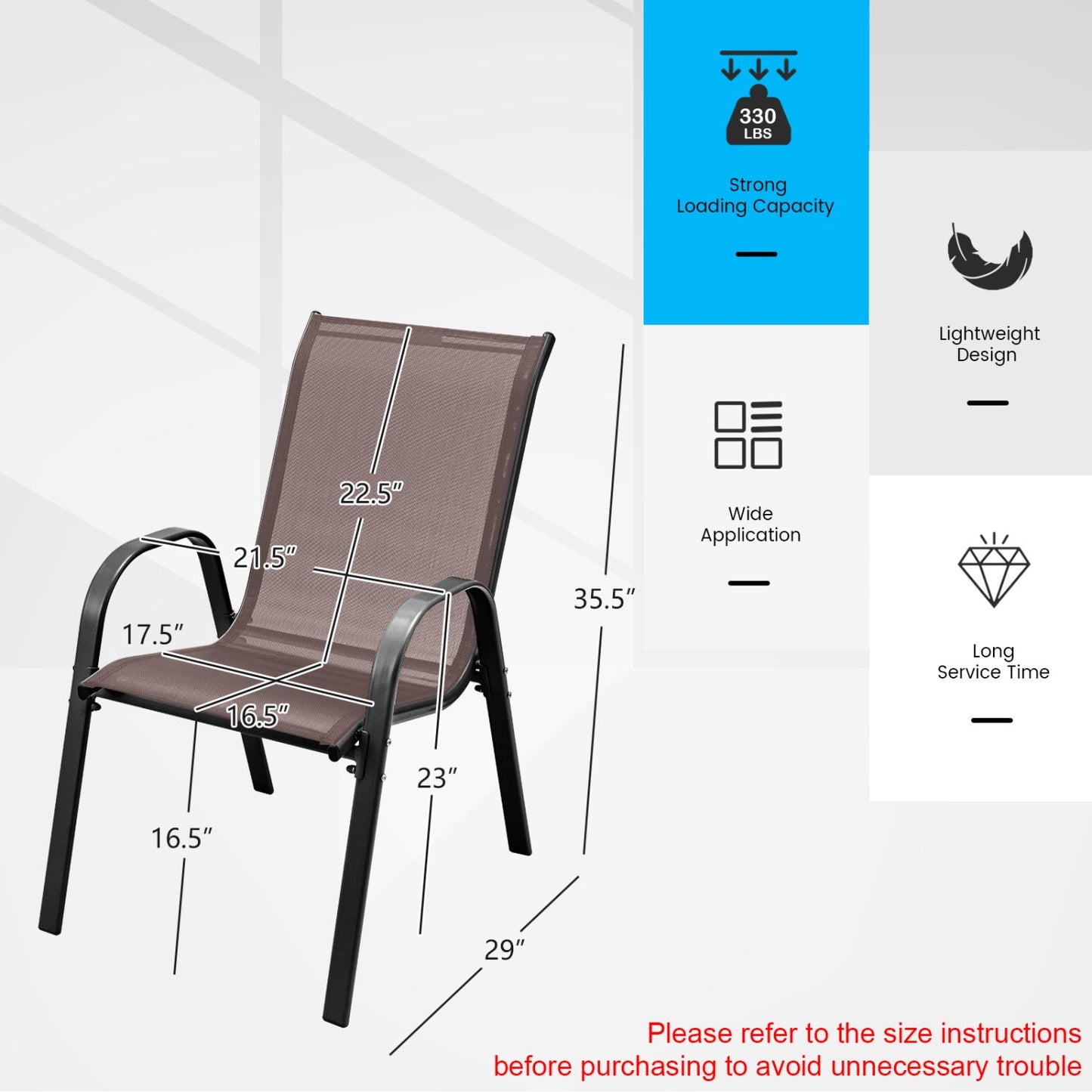 Set of 2 Stackable Patio Chairs With Armrest
