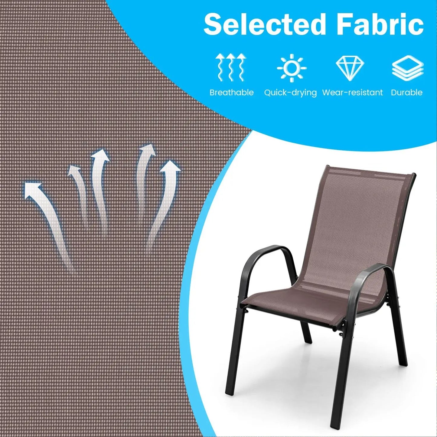 Set of 2 Stackable Patio Chairs With Armrest