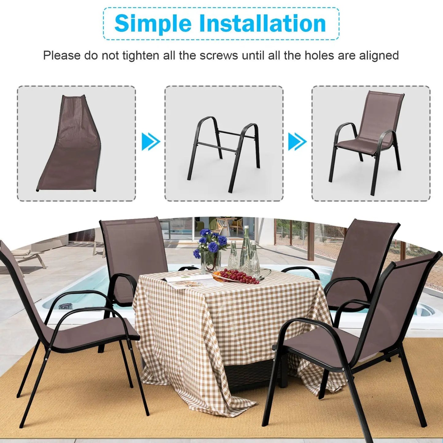 Set of 2 Stackable Patio Chairs With Armrest