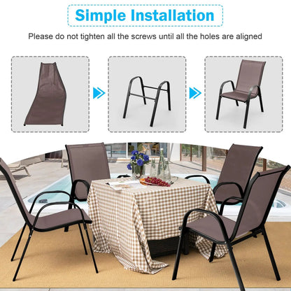 Set of 2 Stackable Patio Chairs With Armrest
