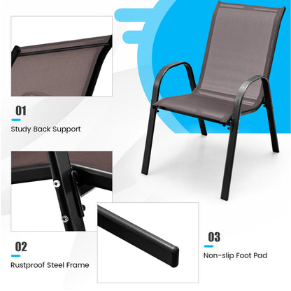 Set of 2 Stackable Patio Chairs With Armrest