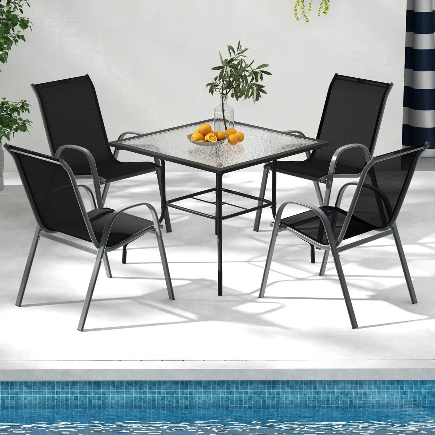 Set of 2 Stackable Patio Chairs With Armrest