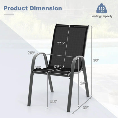 Set of 2 Stackable Patio Chairs With Armrest