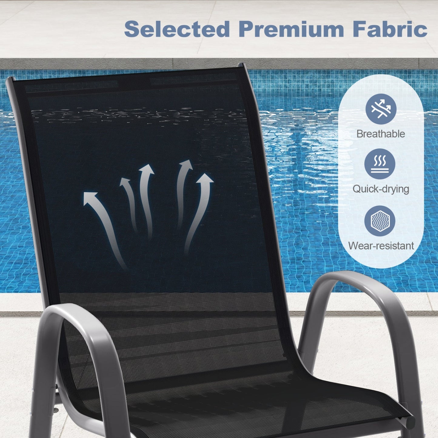Set of 2 Stackable Patio Chairs With Armrest
