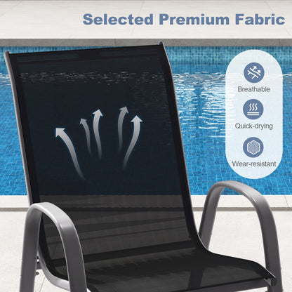 Set of 2 Stackable Patio Chairs With Armrest