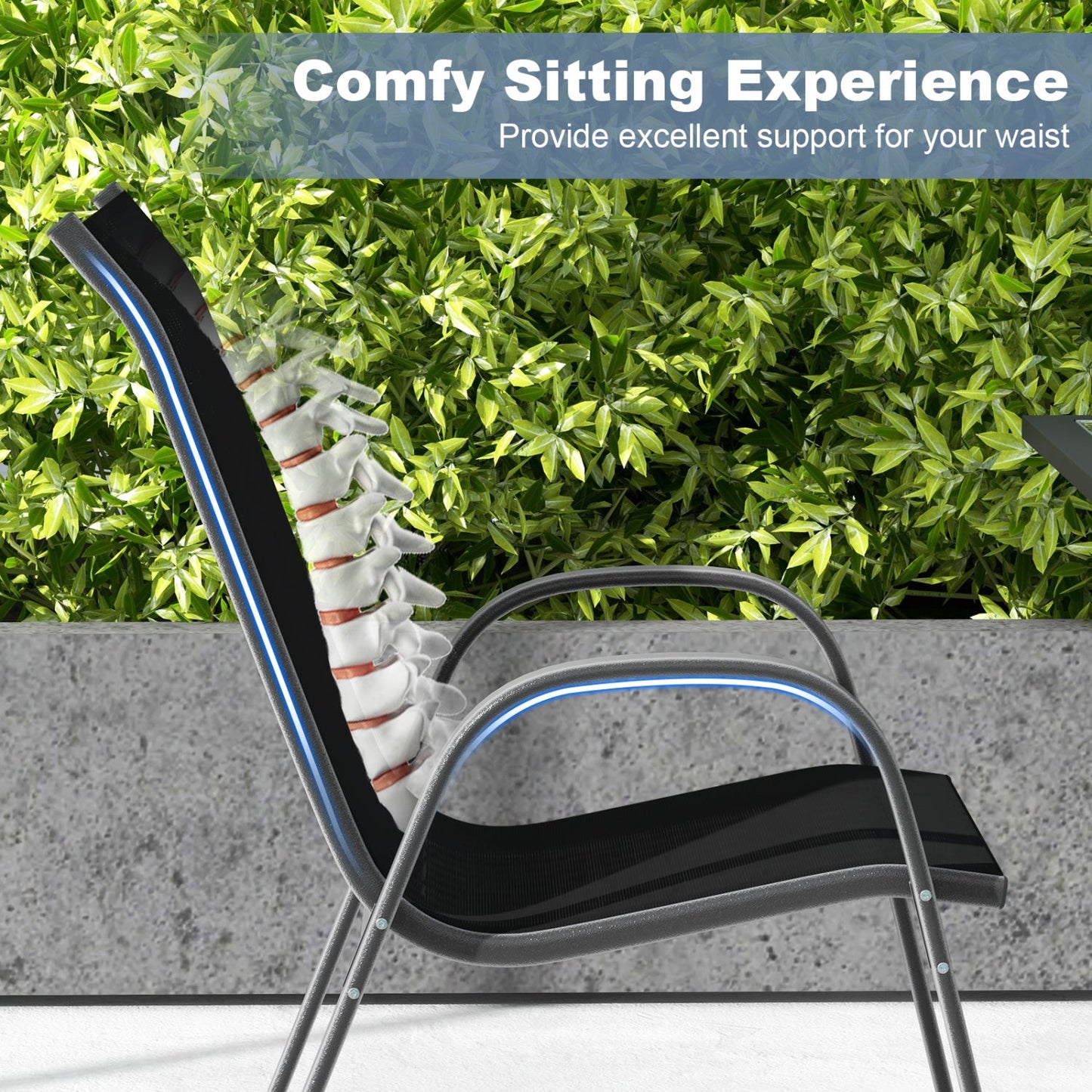 Set of 2 Stackable Patio Chairs With Armrest