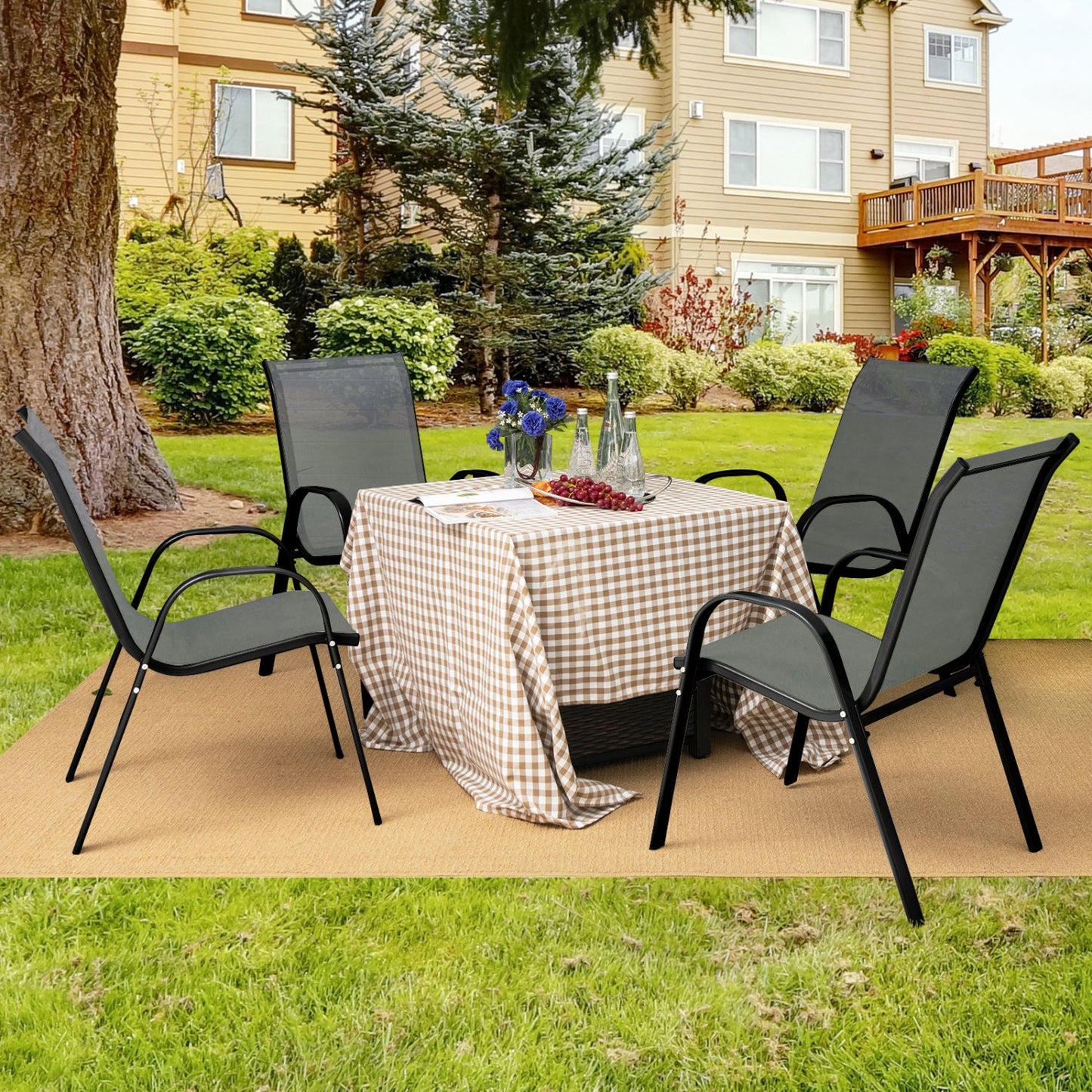 Set of 2 Stackable Patio Chairs With Armrest