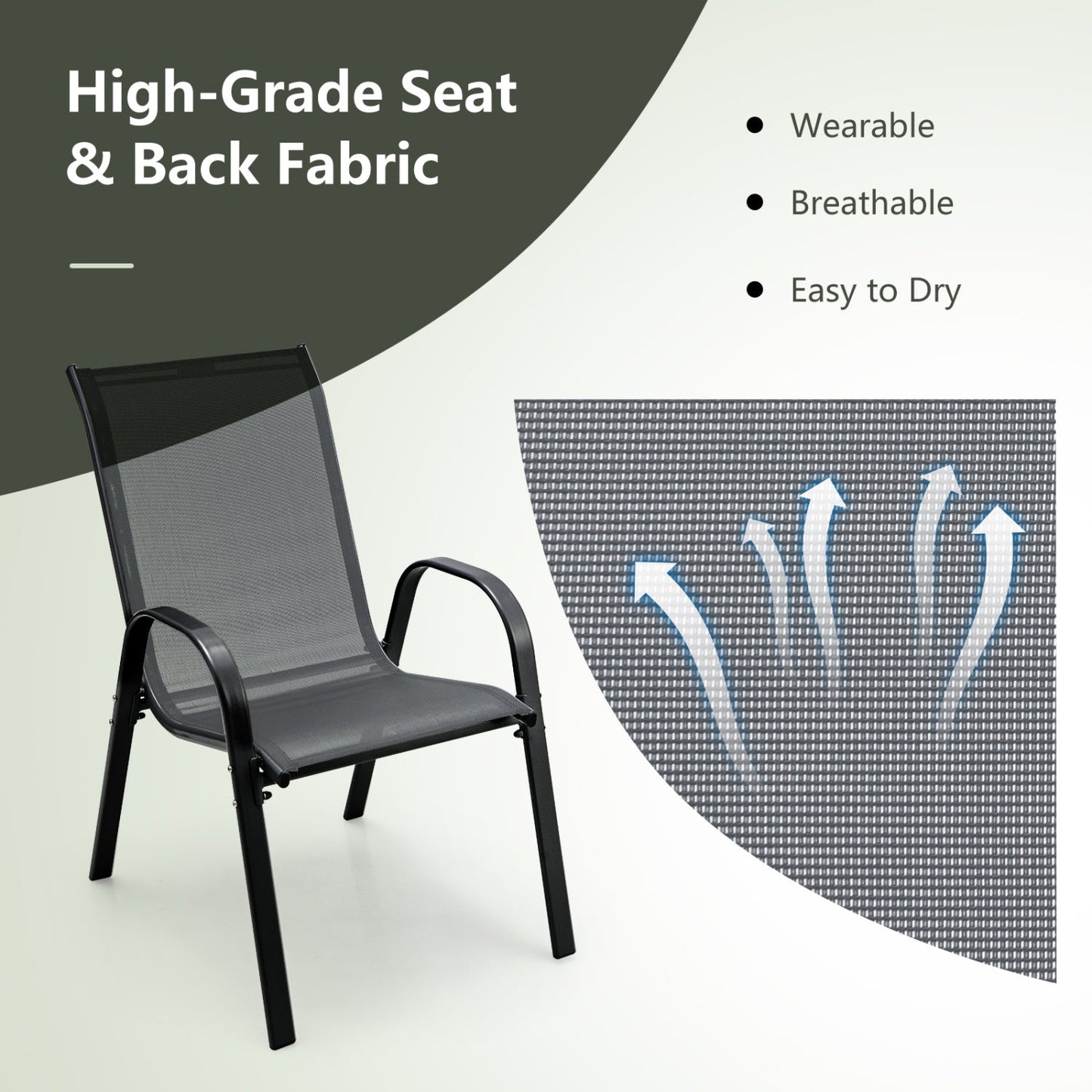 Set of 2 Stackable Patio Chairs With Armrest