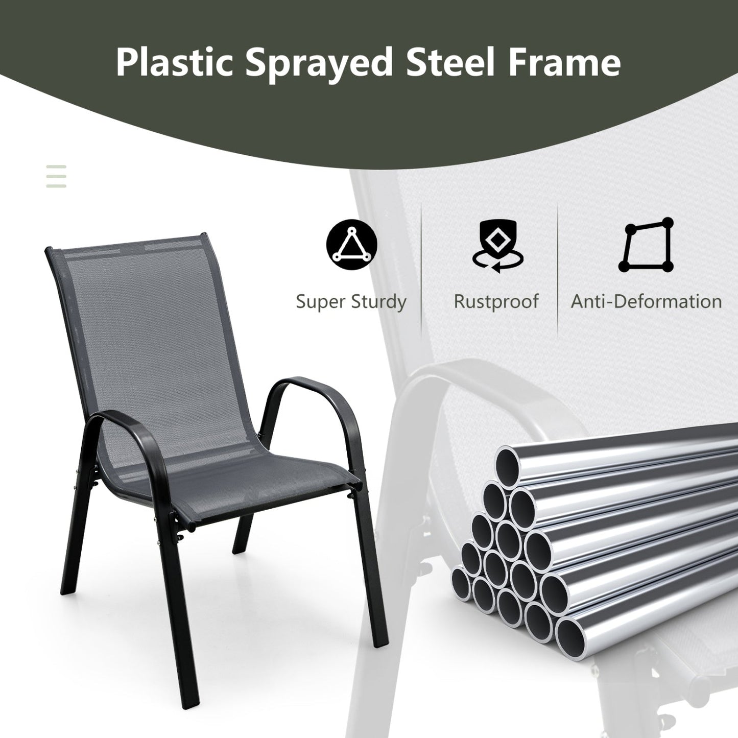 Set of 2 Stackable Patio Chairs With Armrest