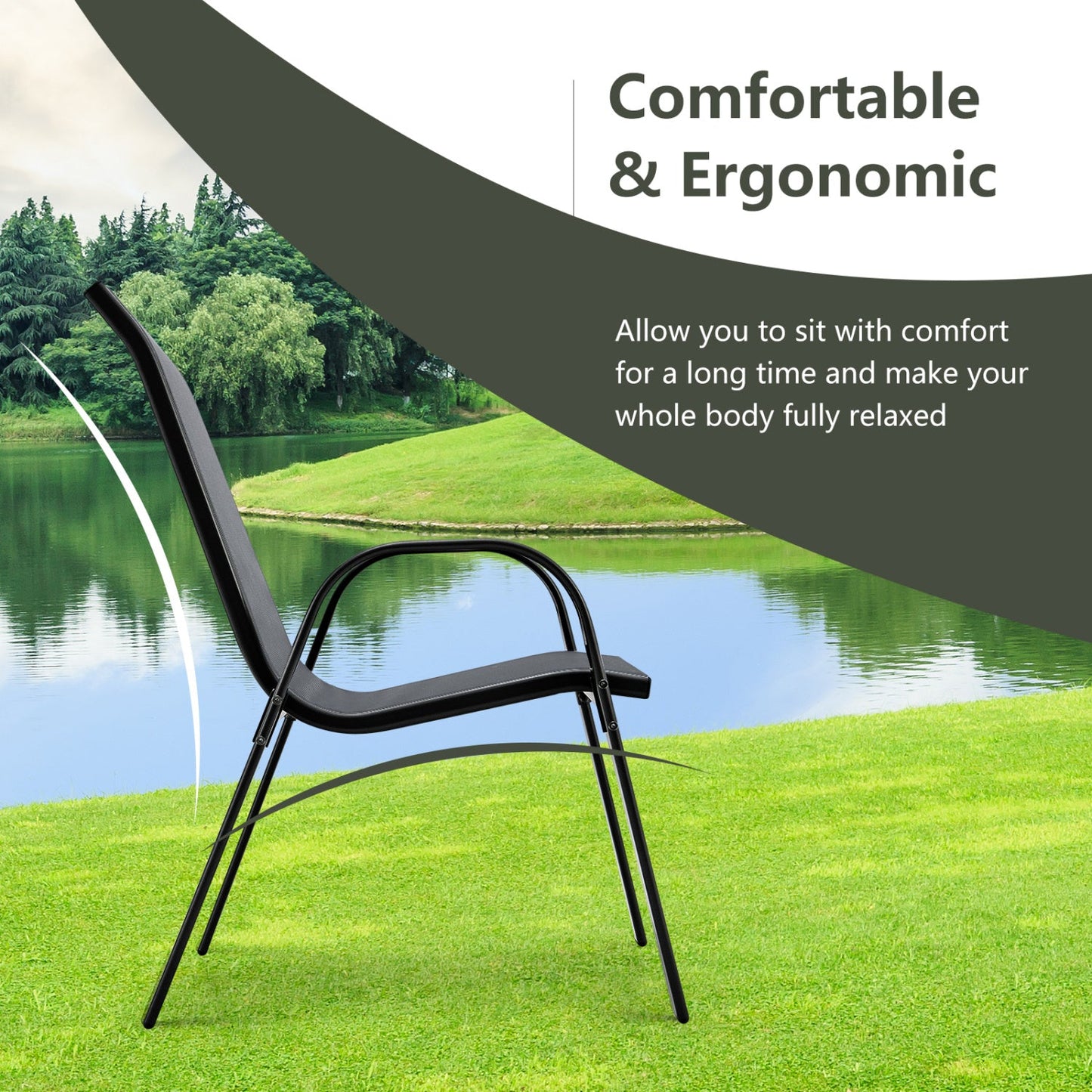 Set of 2 Stackable Patio Chairs With Armrest