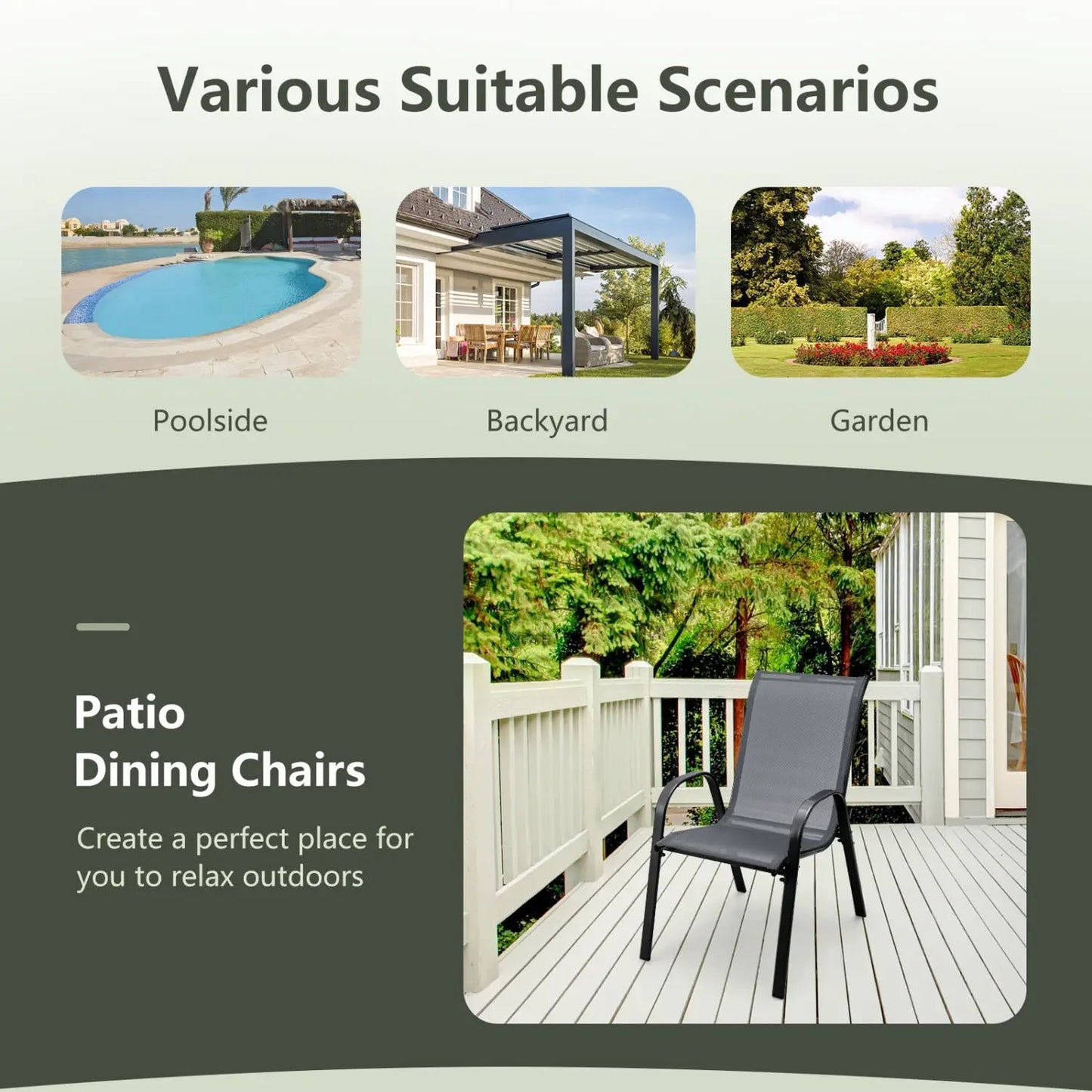 Set of 2 Stackable Patio Chairs With Armrest