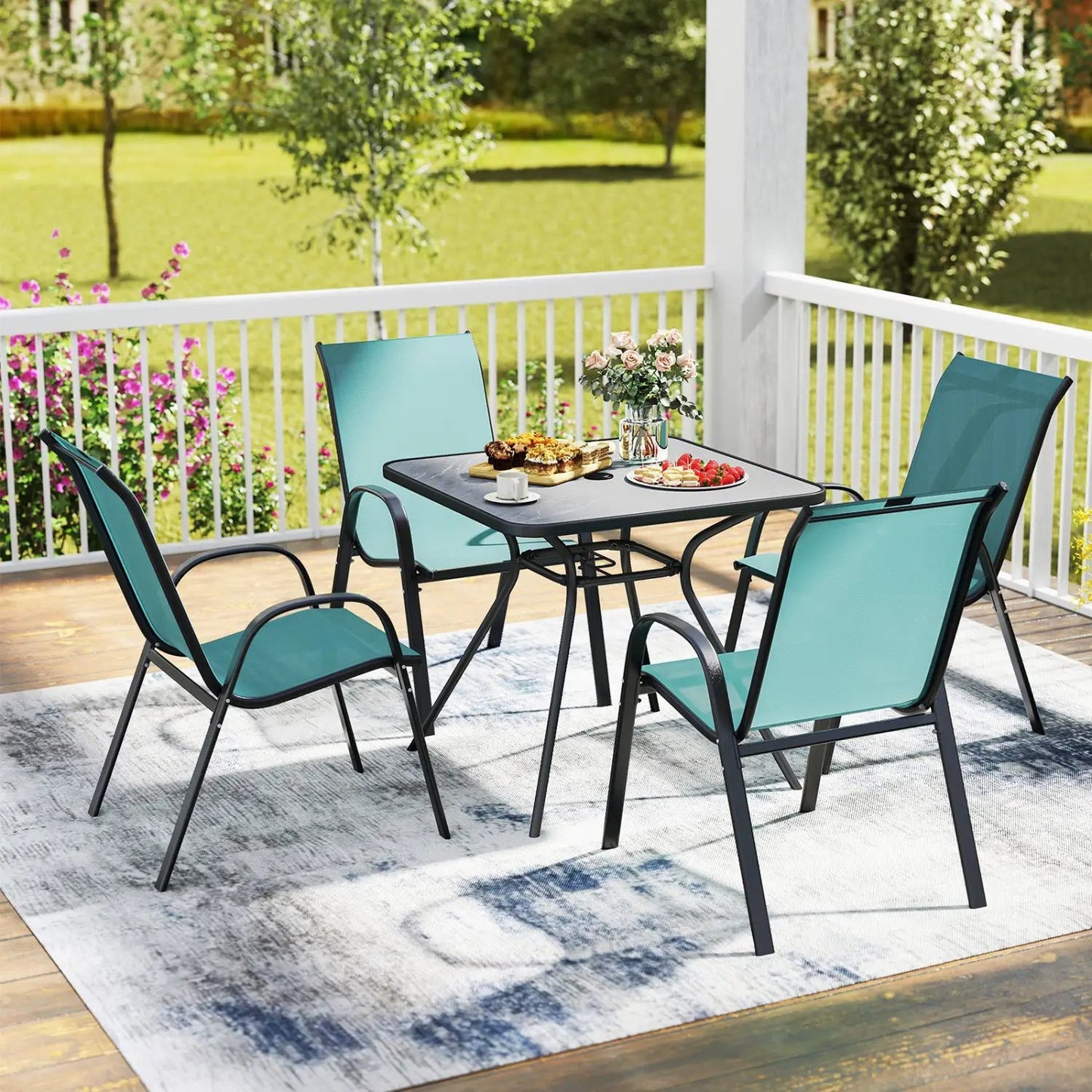Set of 2 Stackable Patio Chairs With Armrest