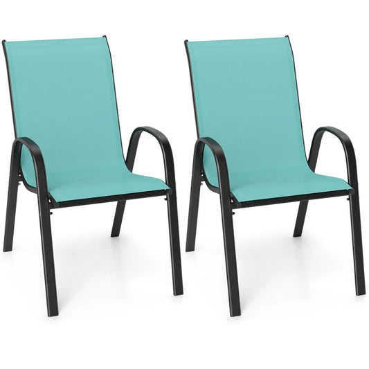 Set of 2 Stackable Patio Chairs With Armrest