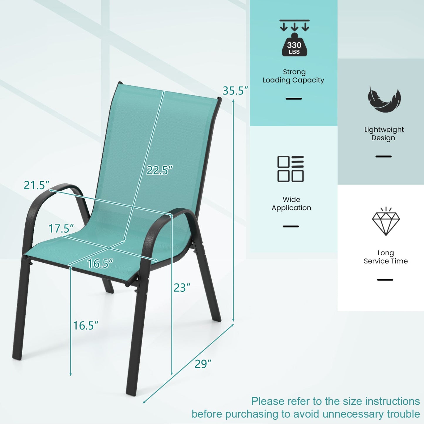 Set of 2 Stackable Patio Chairs With Armrest