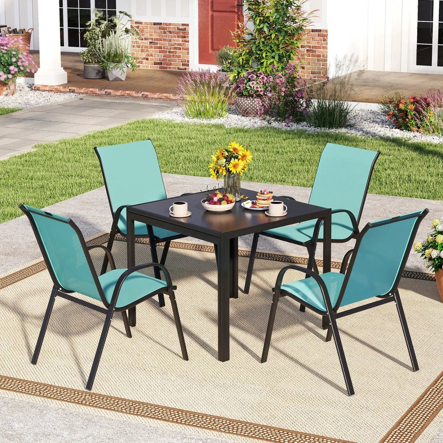 Set of 2 Stackable Patio Chairs With Armrest
