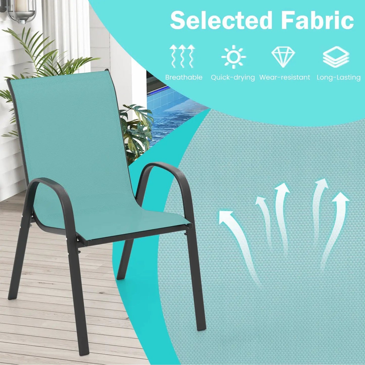 Set of 2 Stackable Patio Chairs With Armrest