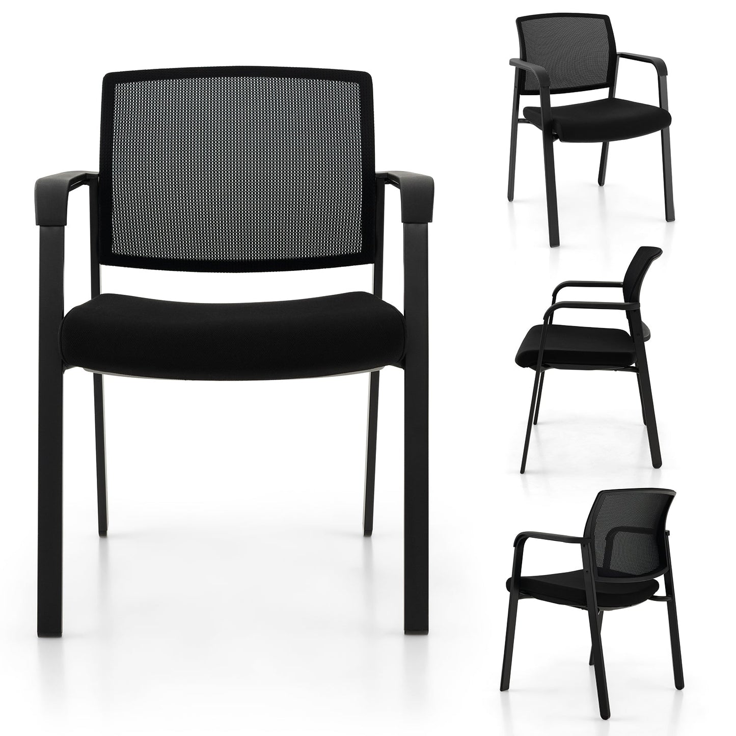 Juego de 2 sillas apilables para sala de espera con asiento acolchado - Negro